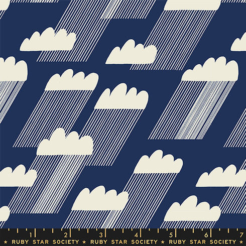 Water Rainclouds in Navy - Ruby Star Society Sold by the Half Yard